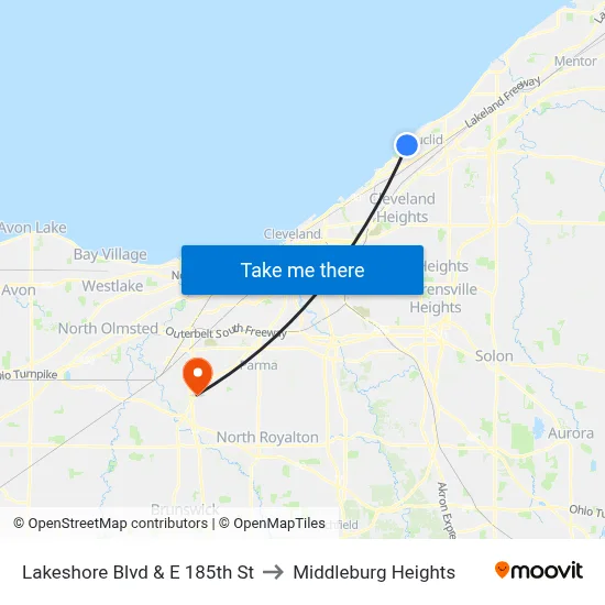 Lakeshore Blvd & E 185th St to Middleburg Heights map
