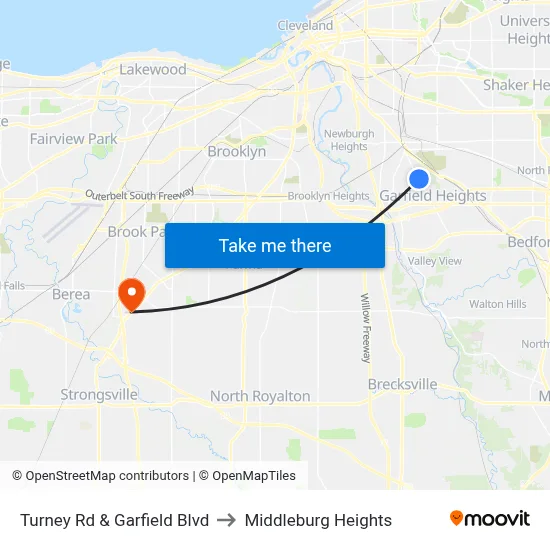 Turney Rd & Garfield Blvd to Middleburg Heights map
