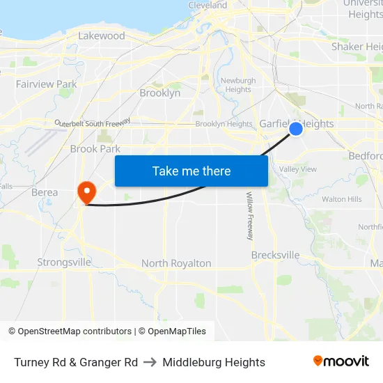 Turney Rd & Granger Rd to Middleburg Heights map