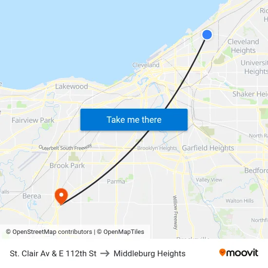 St. Clair Av & E 112th St to Middleburg Heights map