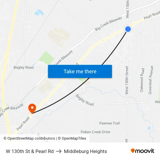 W 130th St & Pearl Rd to Middleburg Heights map