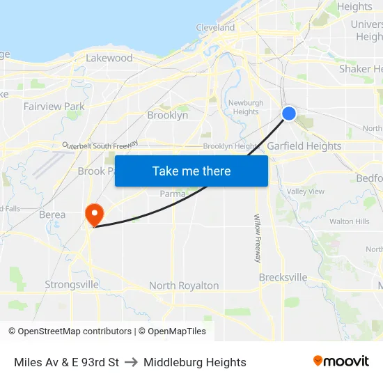 Miles Av & E 93rd St to Middleburg Heights map