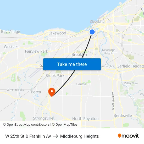 W 25th St & Franklin Av to Middleburg Heights map