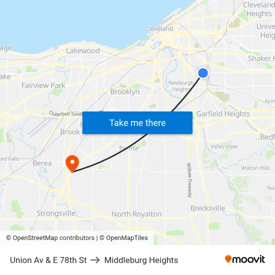 Union Av & E 78th St to Middleburg Heights map