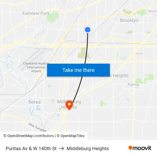 Puritas Av & W 140th St to Middleburg Heights map