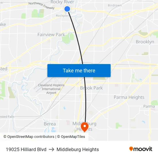 19025 Hilliard Blvd to Middleburg Heights map