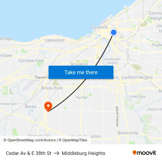 Cedar Av & E 38th St to Middleburg Heights map