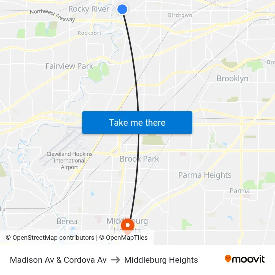 Madison Av & Cordova Av to Middleburg Heights map