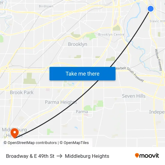 Broadway & E 49th St to Middleburg Heights map