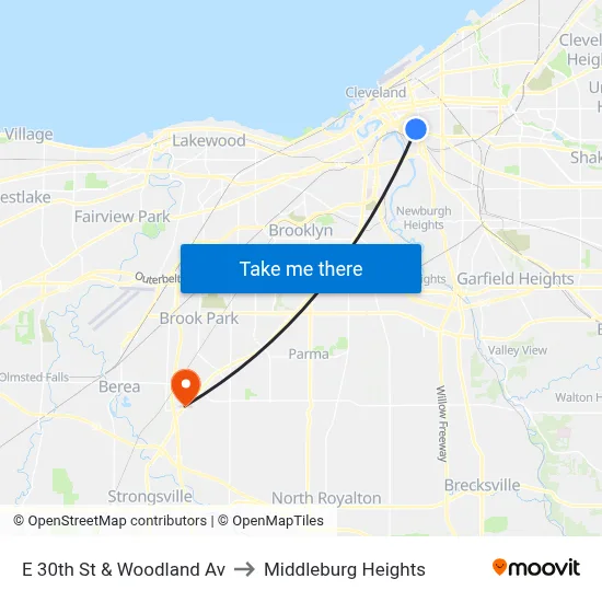 E 30th St & Woodland Av to Middleburg Heights map