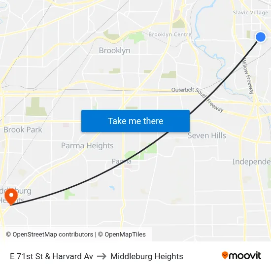 E 71st St & Harvard Av to Middleburg Heights map