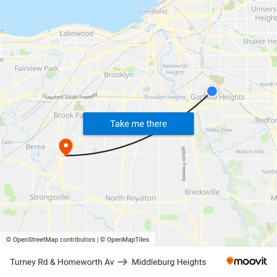 Turney Rd & Homeworth Av to Middleburg Heights map