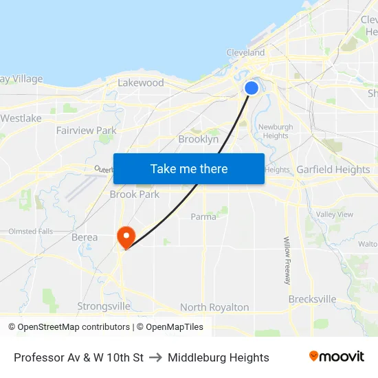 Professor Av & W 10th St to Middleburg Heights map