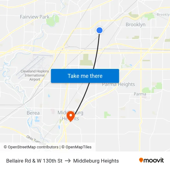 Bellaire Rd & W 130th St to Middleburg Heights map