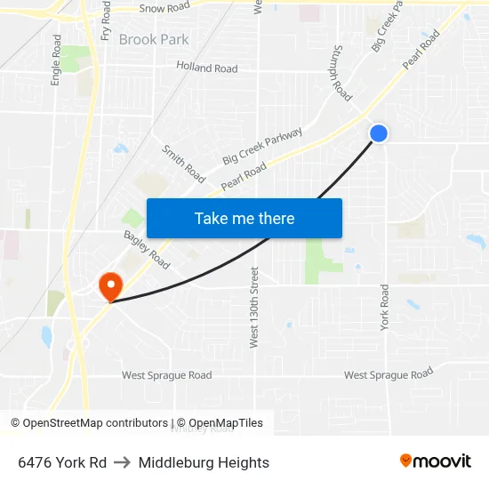6476 York Rd to Middleburg Heights map