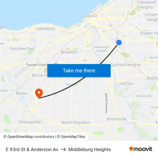 E 93rd St & Anderson Av to Middleburg Heights map