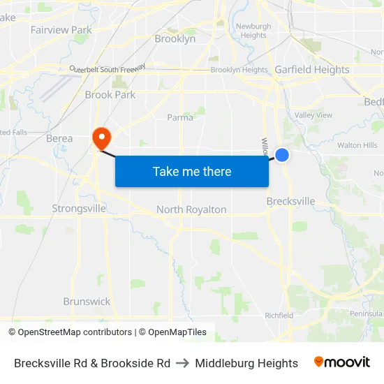 Brecksville Rd & Brookside Rd to Middleburg Heights map