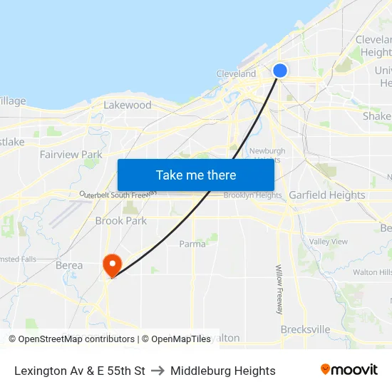Lexington Av & E 55th St to Middleburg Heights map