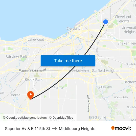 Superior Av & E 115th St to Middleburg Heights map