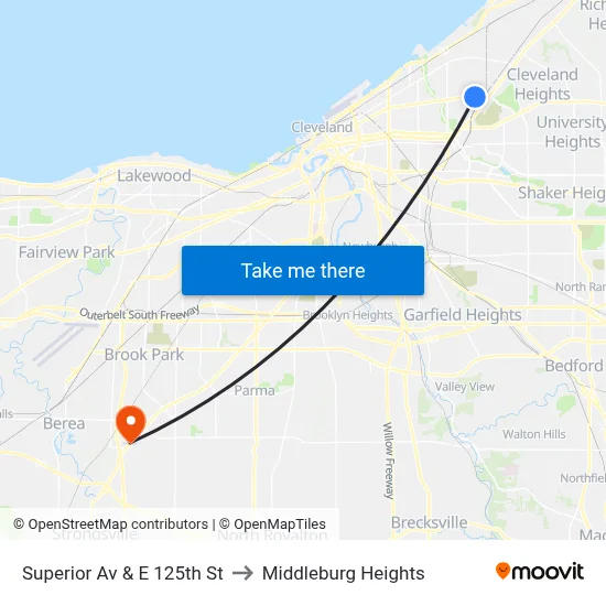 Superior Av & E 125th St to Middleburg Heights map