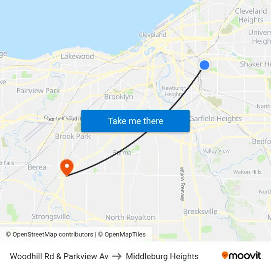 Woodhill Rd & Parkview Av to Middleburg Heights map