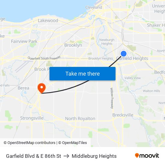 Garfield Blvd & E 86th St to Middleburg Heights map