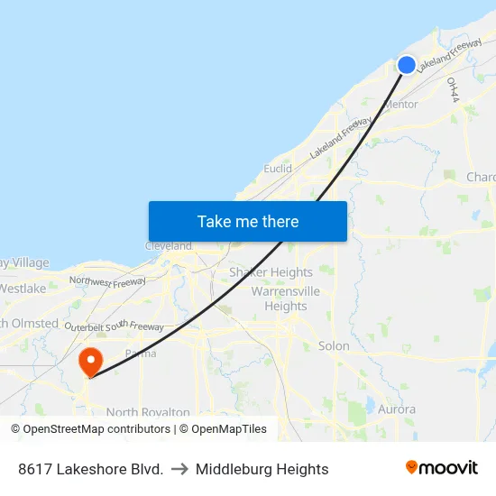 8617 Lakeshore Blvd. to Middleburg Heights map