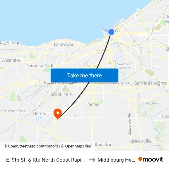 E. 9th St. & Rta North Coast Rapid Station to Middleburg Heights map
