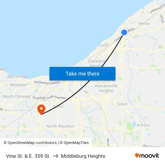 Vine St. & E. 359 St. to Middleburg Heights map