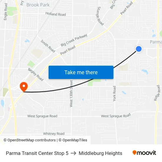 Parma Transit Center Stop 5 to Middleburg Heights map