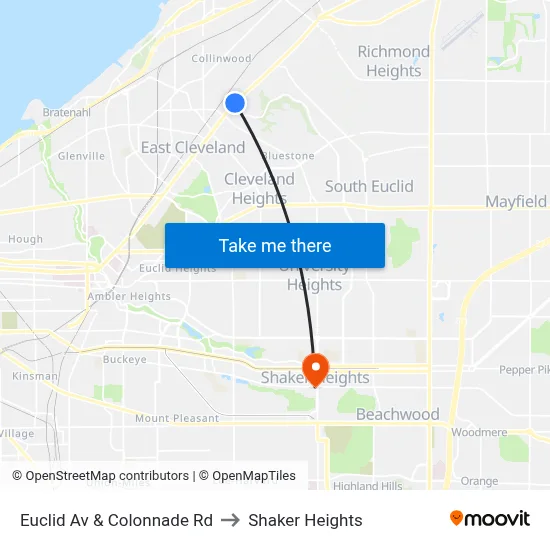 Euclid Av & Colonnade Rd to Shaker Heights map