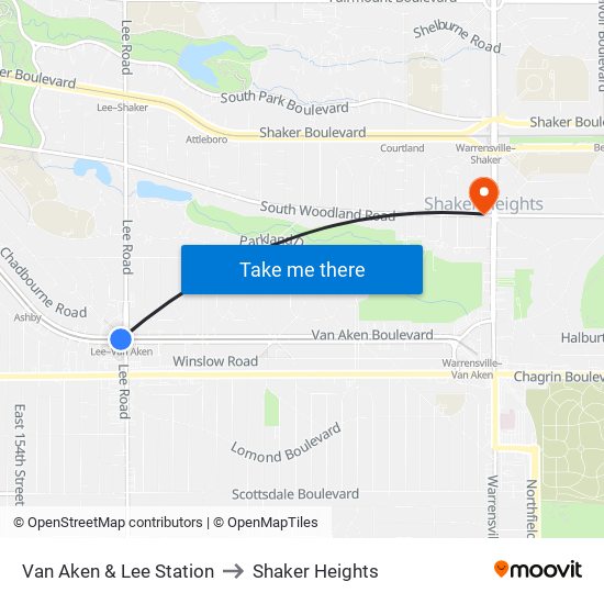 Van Aken & Lee Station to Shaker Heights map