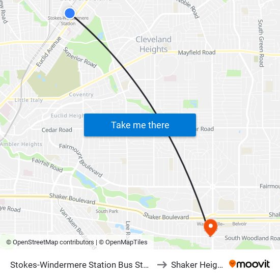 Stokes-Windermere Station Bus Stop #4 to Shaker Heights map