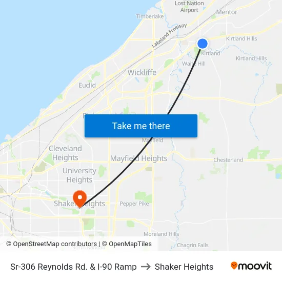 Sr-306 Reynolds Rd. & I-90 Ramp to Shaker Heights map