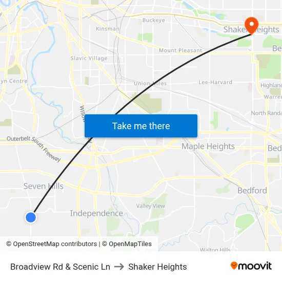Broadview Rd & Scenic Ln to Shaker Heights map