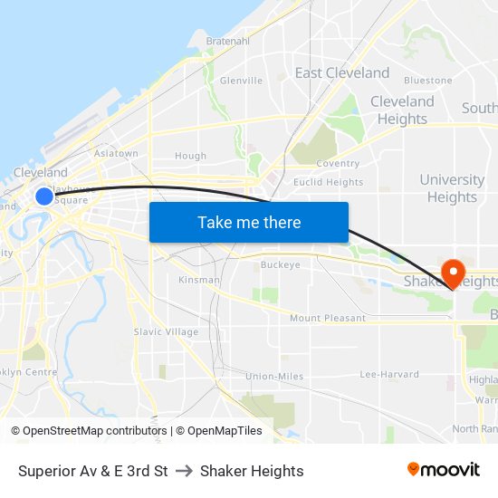 Superior Av & E 3rd St to Shaker Heights map