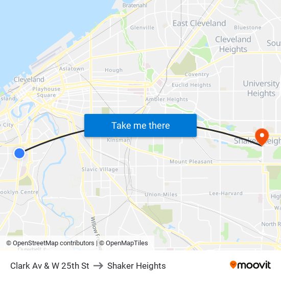 Clark Av & W 25th St to Shaker Heights map