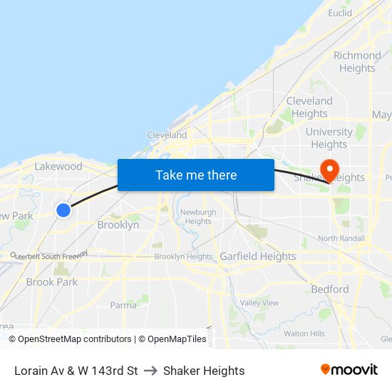 Lorain Av & W 143rd St to Shaker Heights map