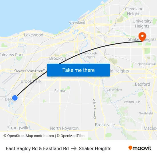 East Bagley Rd & Eastland Rd to Shaker Heights map