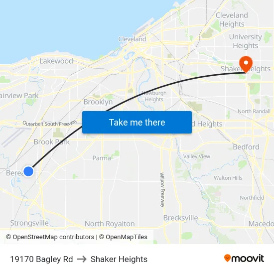 19170 Bagley Rd to Shaker Heights map