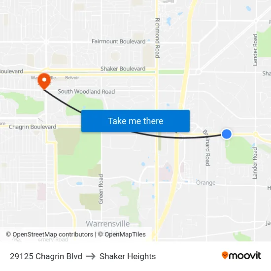 29125 Chagrin Blvd to Shaker Heights map