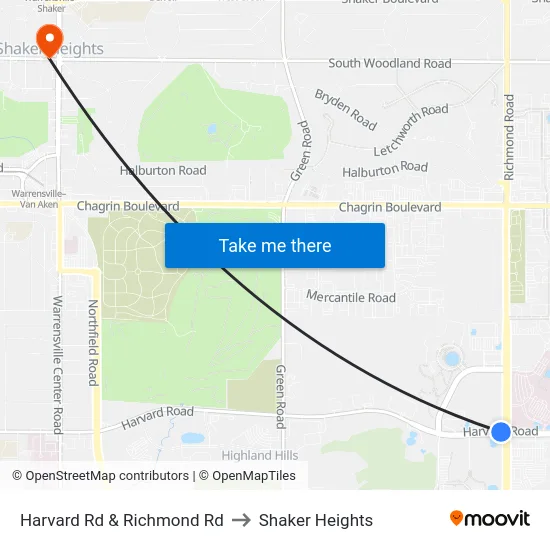 Harvard Rd & Richmond Rd to Shaker Heights map