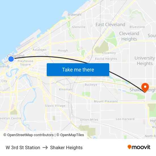 W 3rd St Station to Shaker Heights map