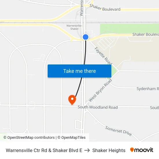 Warrensville Ctr Rd & Shaker Blvd E to Shaker Heights map