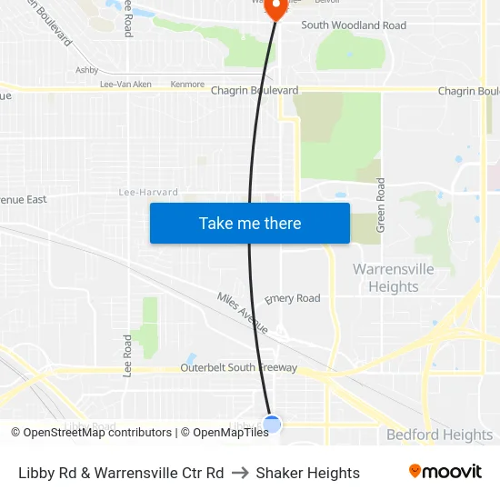 Libby Rd & Warrensville Ctr Rd to Shaker Heights map