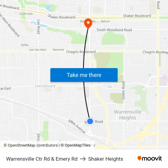 Warrensville Ctr Rd & Emery Rd to Shaker Heights map