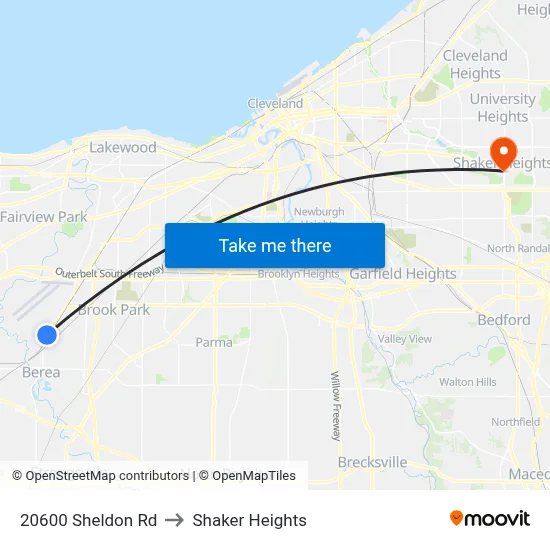 20600 Sheldon Rd to Shaker Heights map