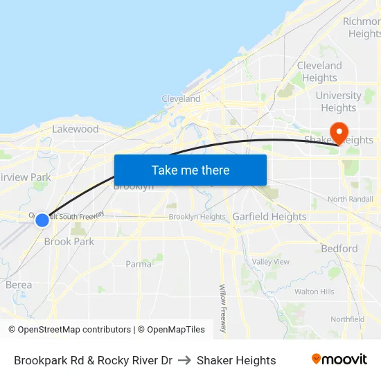 Brookpark Rd & Rocky River Dr to Shaker Heights map