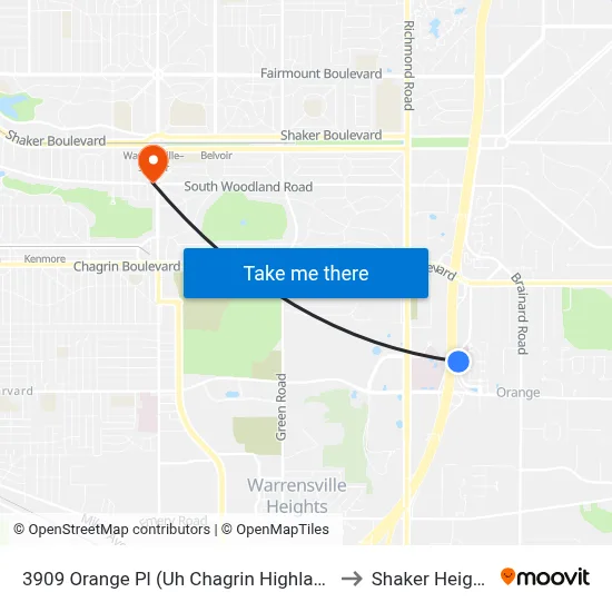3909 Orange Pl (Uh Chagrin Highlands) to Shaker Heights map