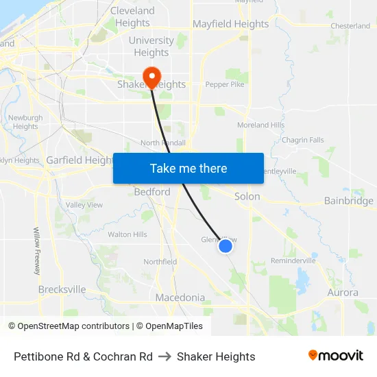 Pettibone Rd & Cochran Rd to Shaker Heights map
